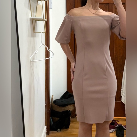 Rinascimento Off-Shoulder Dress in Blush Wedding Guest or Elegant Event Dress - Picture 5 of 11